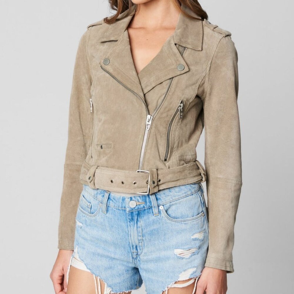BLANKNYC Suede Moto Jacket in Sand Stoner Size XS suede leather